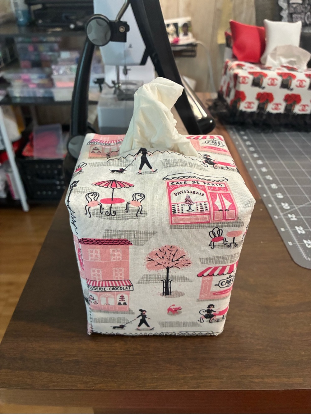 Pink Parisian Cafe Tissue Box Cover by